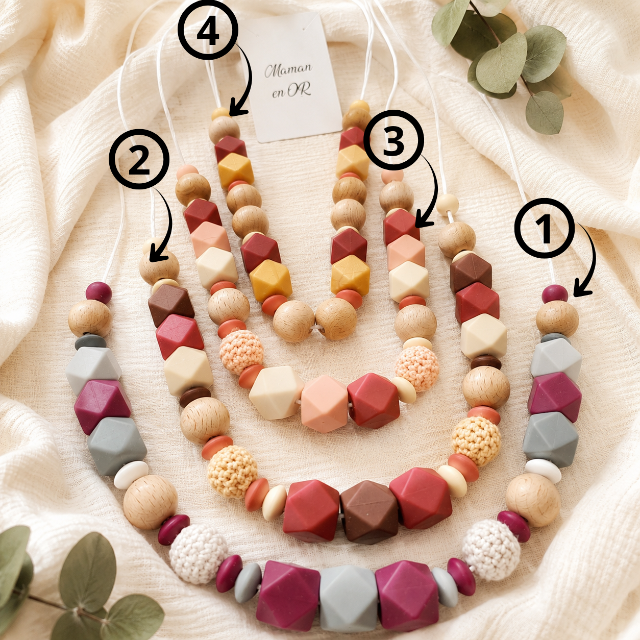 Collier d’allaitement Aura – silicone & bois