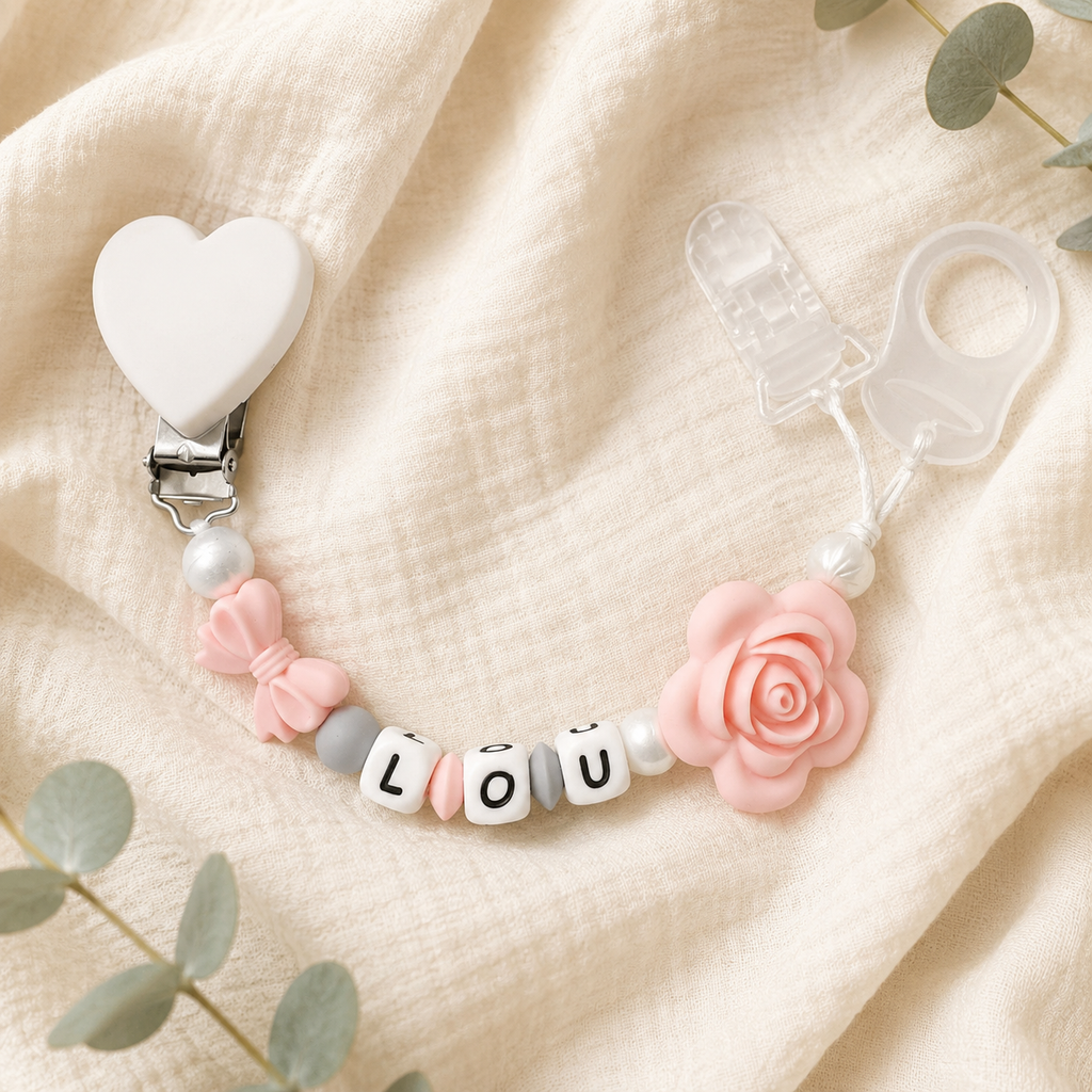 Attache sucette personnalisée fleur – silicone