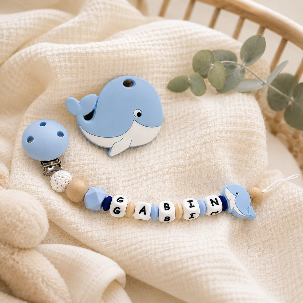 Attache sucette personnalisée Baleine – silicone