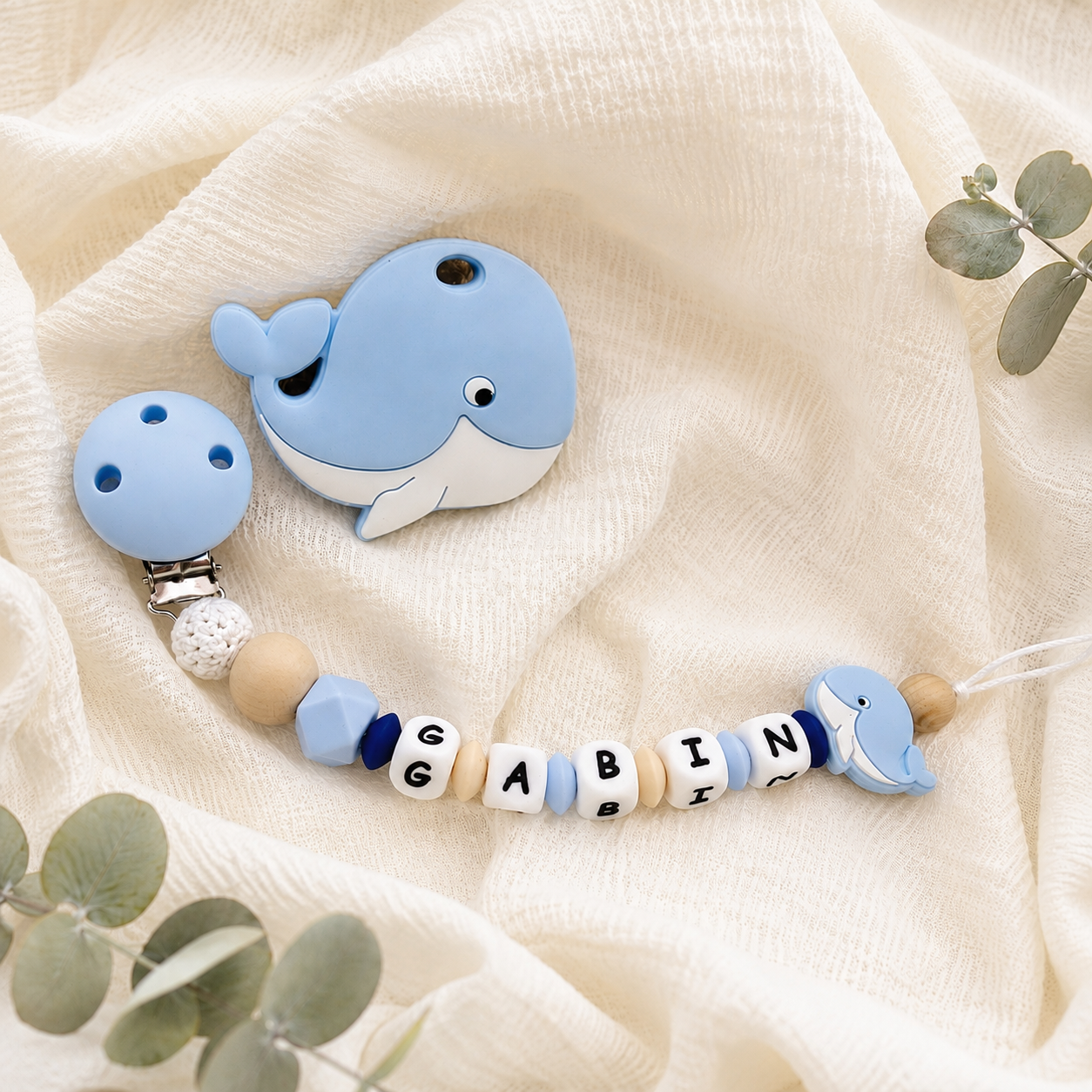 Attache sucette personnalisée Baleine – silicone