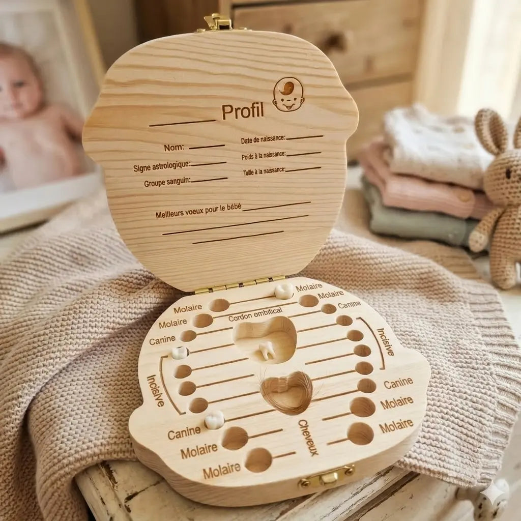 Mallette à dents de lait personnalisée en bois – coloris vert