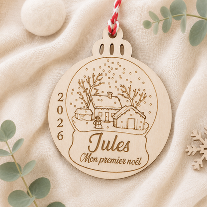 Boule « Mon premier Noël » personnalisée en bois – vue 2