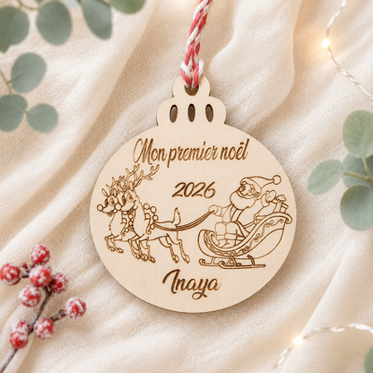 Boule « Mon premier Noël » personnalisée en bois – vue 5