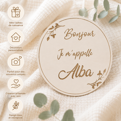 Carte naissance personnalisée « Bonjour, je m’appelle » – modèle feuillage – vue 4