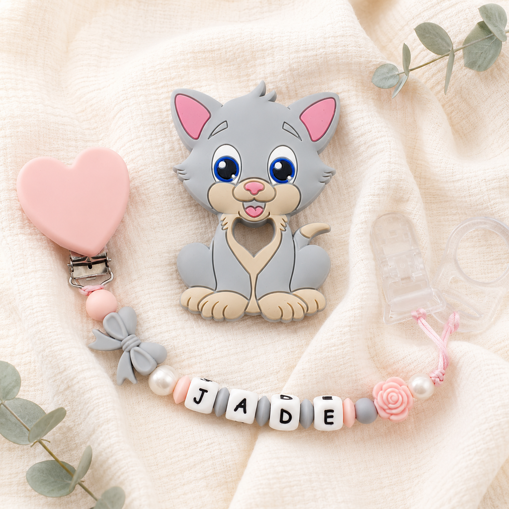 Attache sucette personnalisée Chat– Silicone