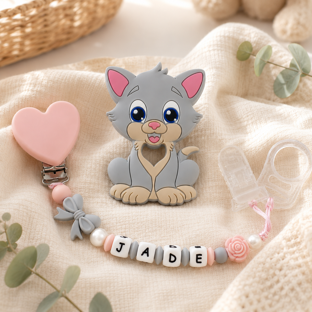 Attache sucette personnalisée Chat– Silicone