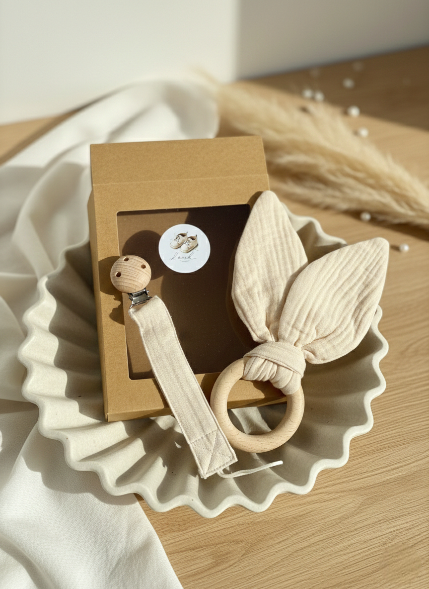 Zoom sur la pince en bois de l'attache sucette personnalisable