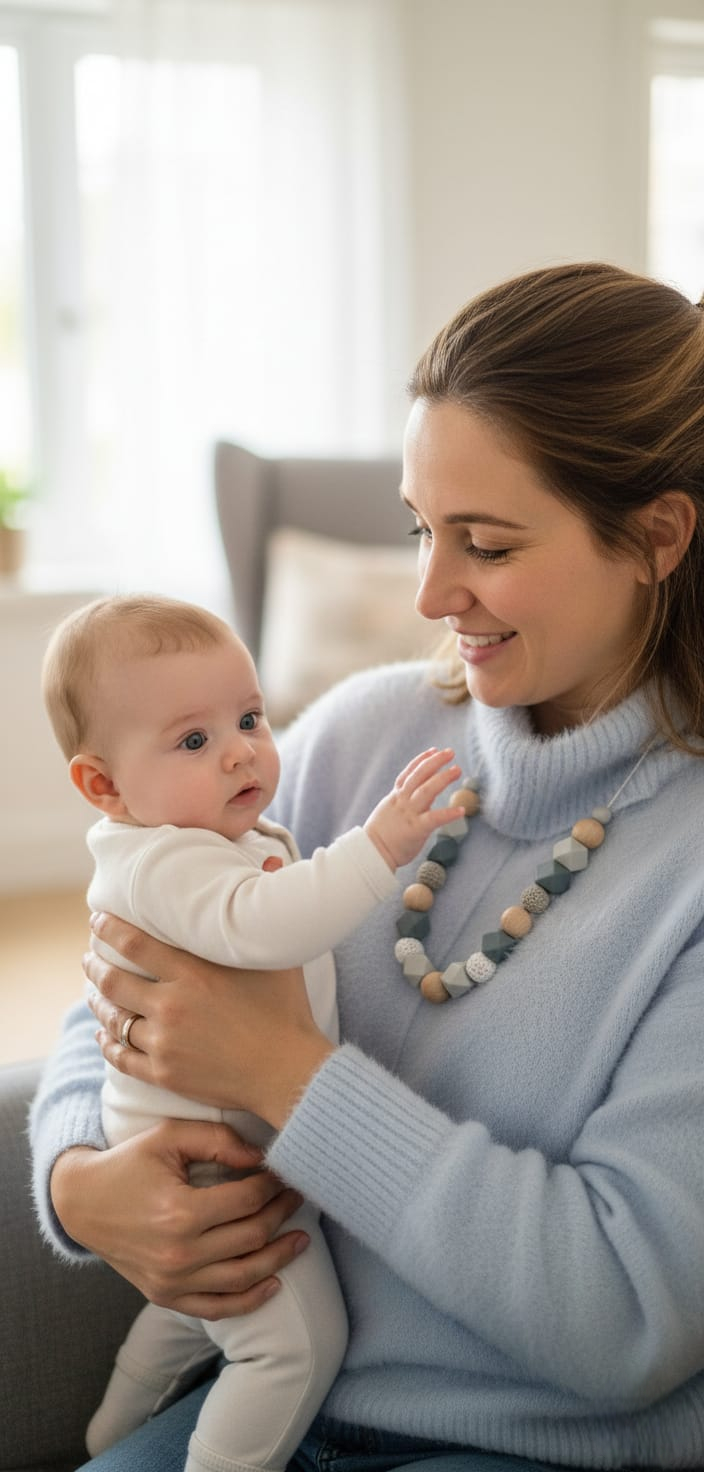 Collier de Portage et d'Allaitement en Silicone et Bois – Modèle Alba – Plusieurs coloris