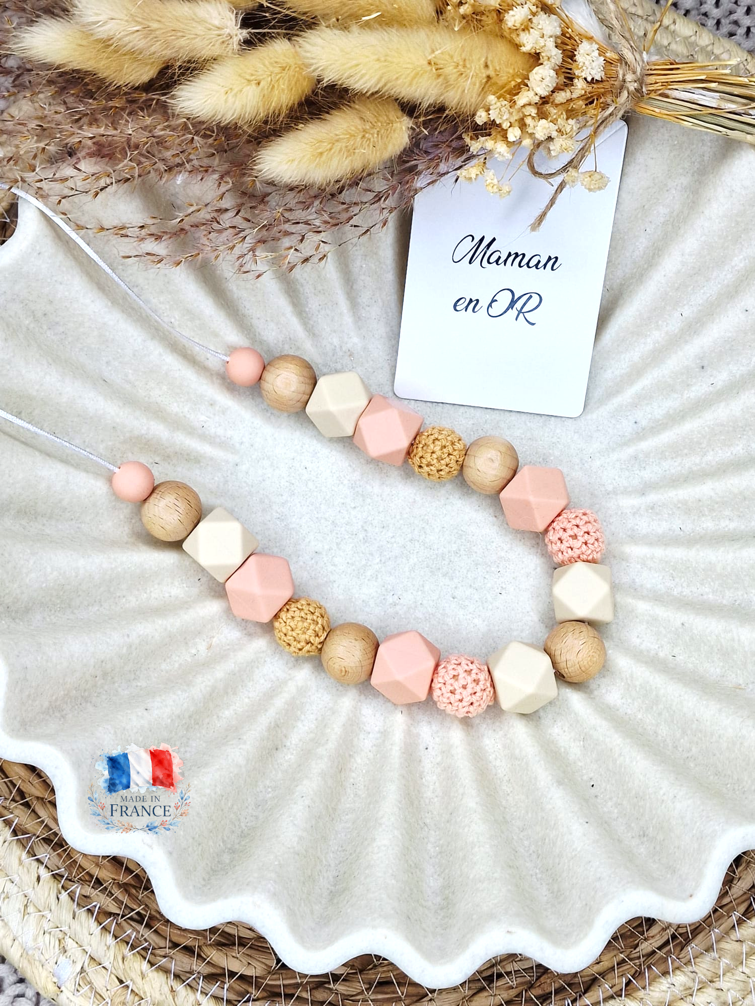 Collier de Portage et d'Allaitement en Silicone et Bois – Modèle Alba – Plusieurs coloris
