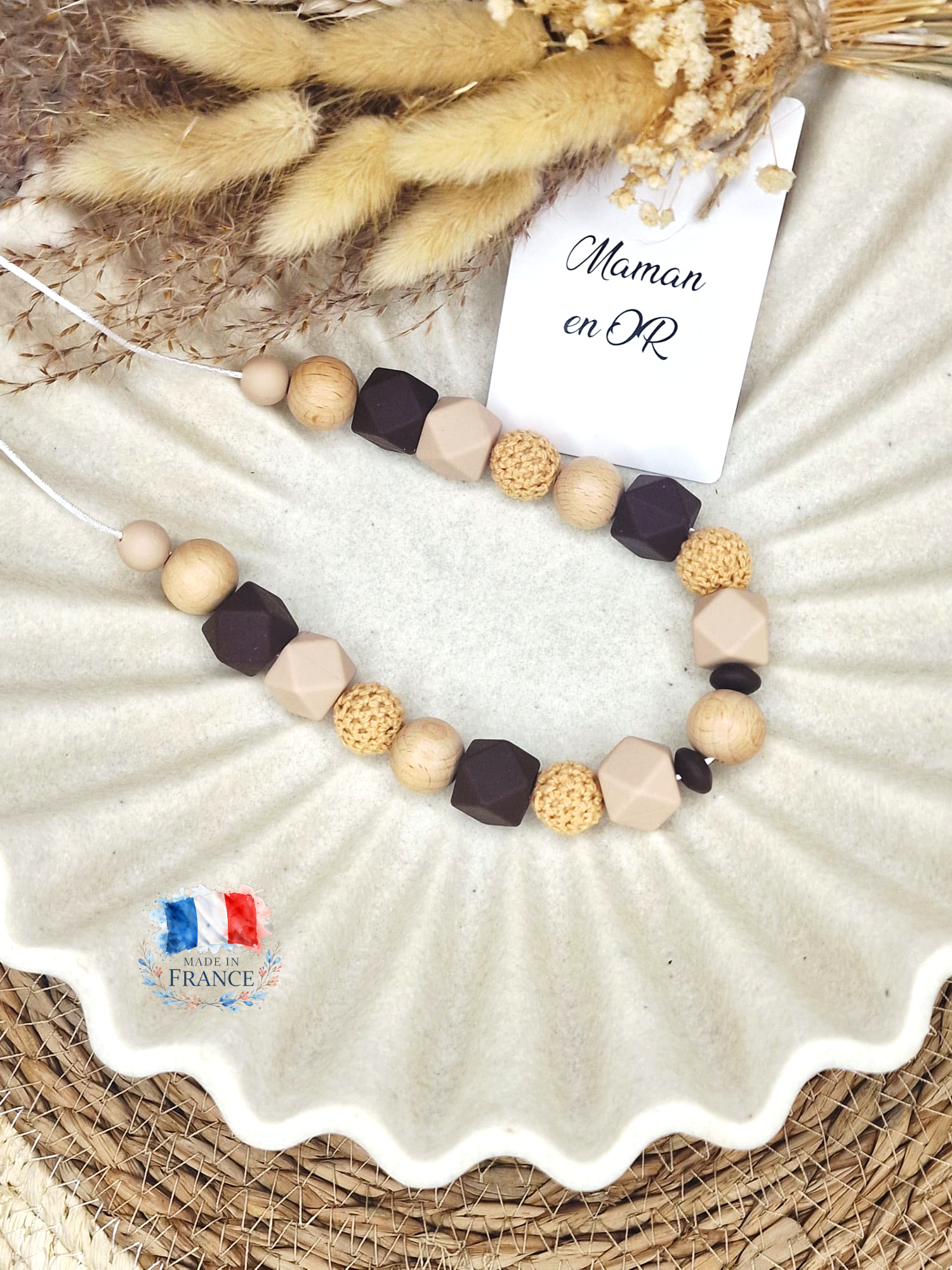 Collier de Portage et d'Allaitement en Silicone et Bois – Modèle Alba – Plusieurs coloris