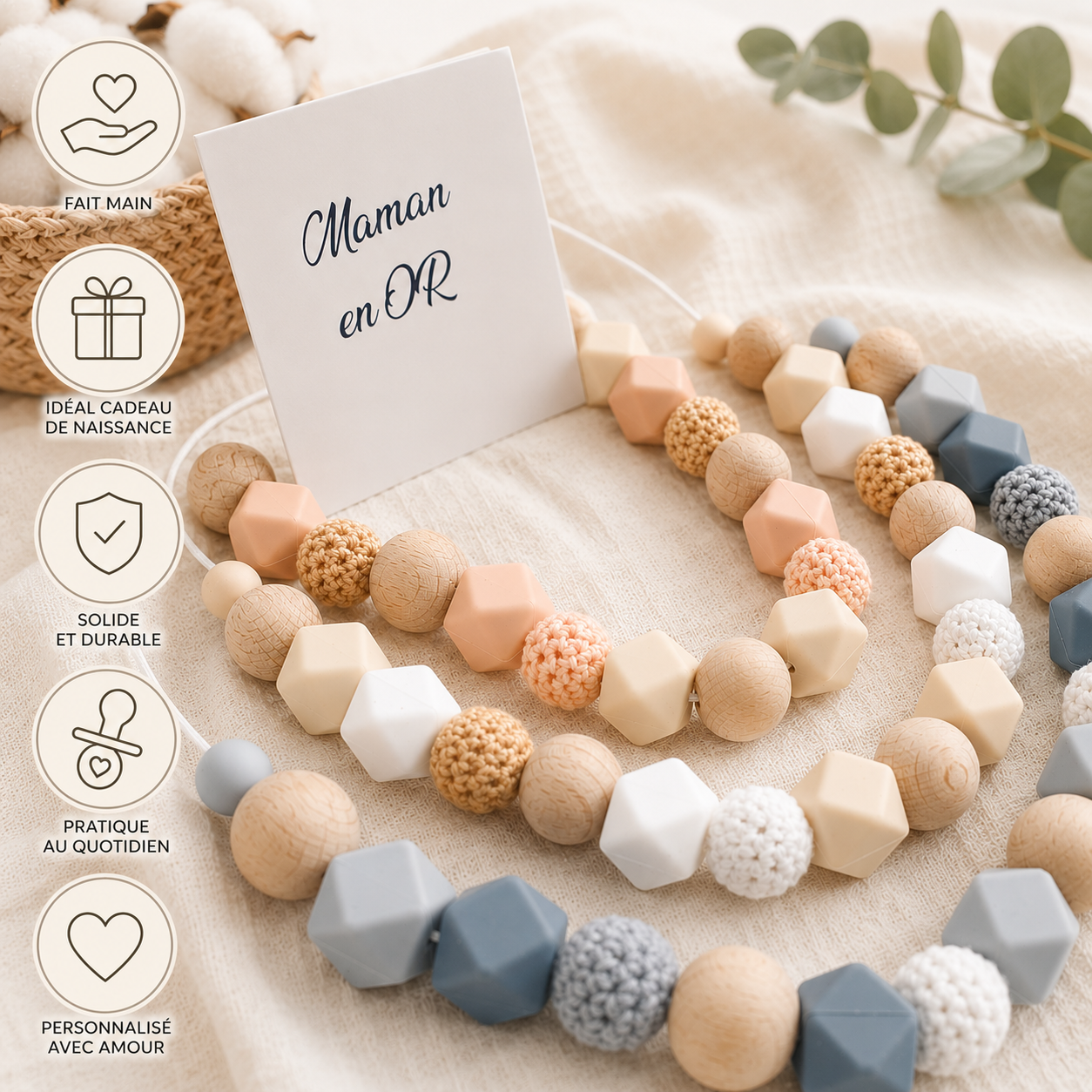 Collier d’allaitement Alba – silicone & bois