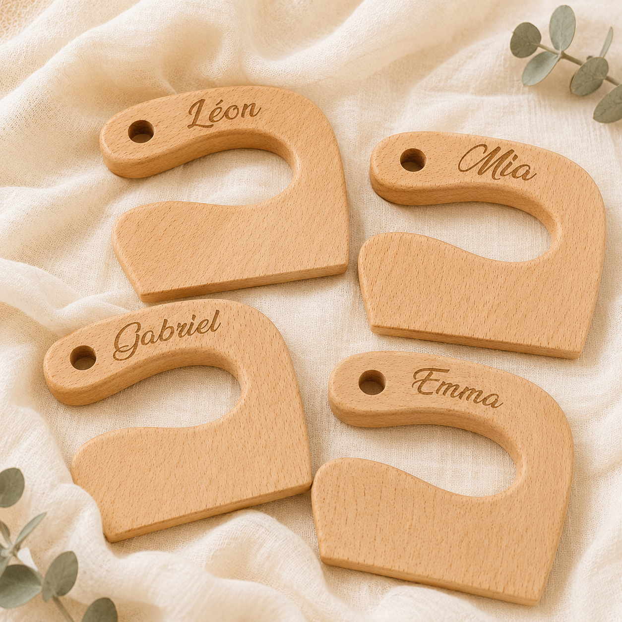 Couteau Montessori enfant personnalisé en bois – prénom gravé