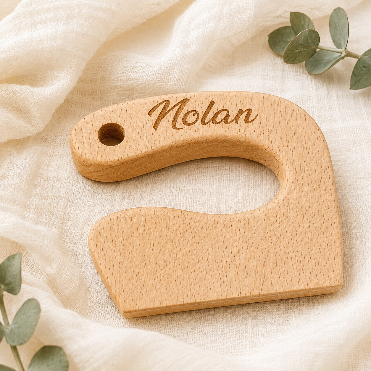 Couteau Montessori enfant personnalisé en bois – prénom gravé