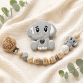 Attache sucette personnalisée éléphant gravé – bois et silicone