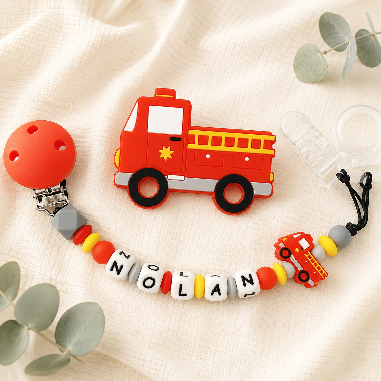 Attache sucette personnalisée Pompiers – silicone
