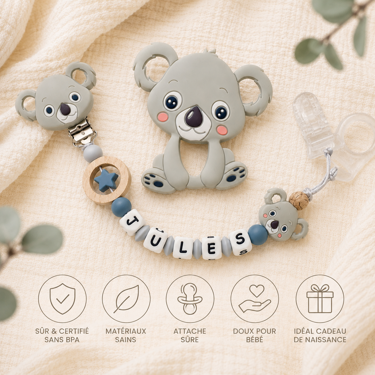 Attache sucette personnalisée Koala – silicone