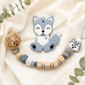 Attache sucette personnalisée loup gravé – bois et silicone