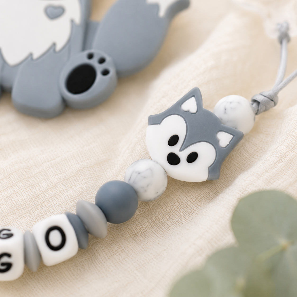 Attache sucette personnalisée Loup – silicone