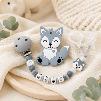 Attache sucette personnalisée Loup – silicone – vue 3