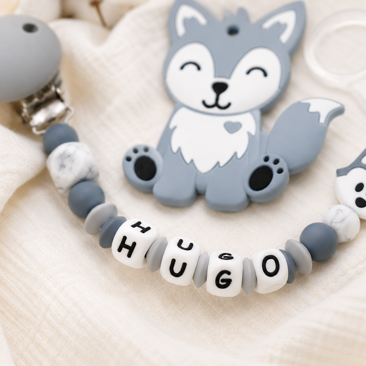 Attache sucette personnalisée Loup – silicone