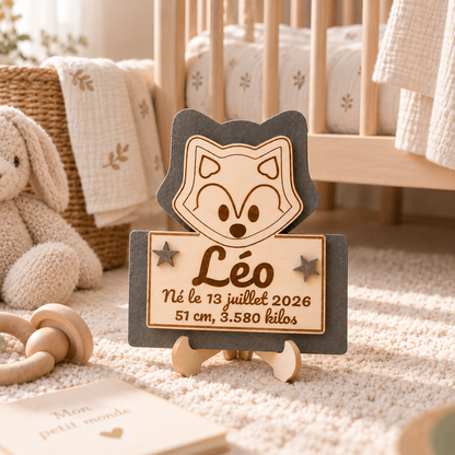 Plaque de naissance loup personnalisée en bois – vue 6