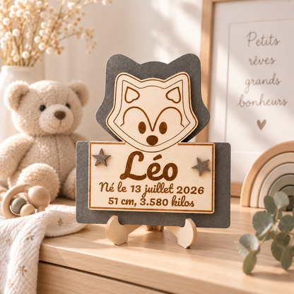 Plaque de naissance loup personnalisée en bois – vue 7