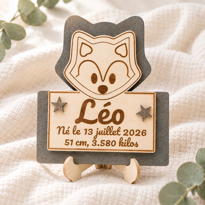 Plaque de naissance loup personnalisée en bois – vue 5