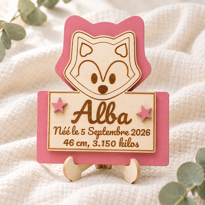Plaque de naissance loup personnalisée en bois – vue 8