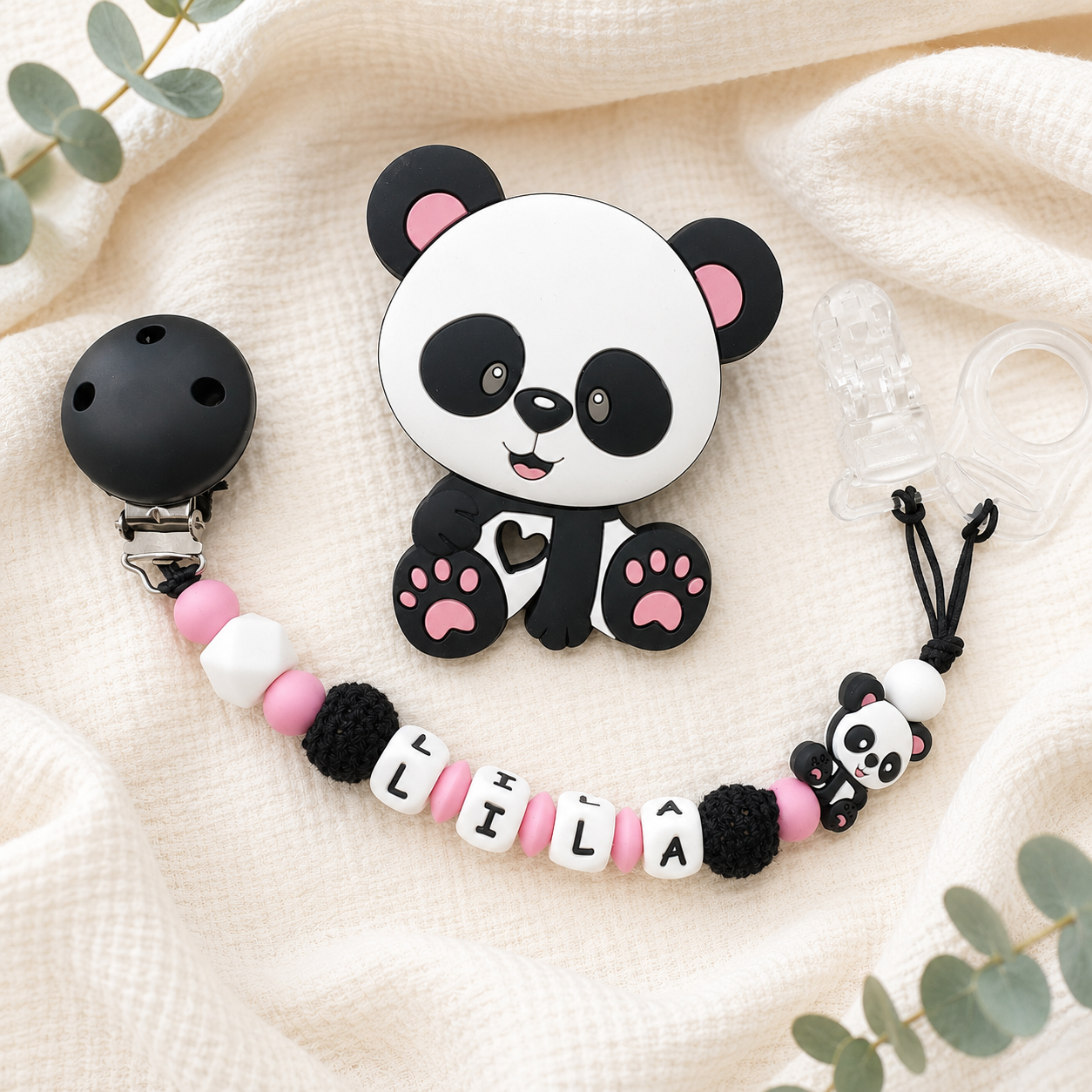 Attache sucette personnalisée Panda – silicone