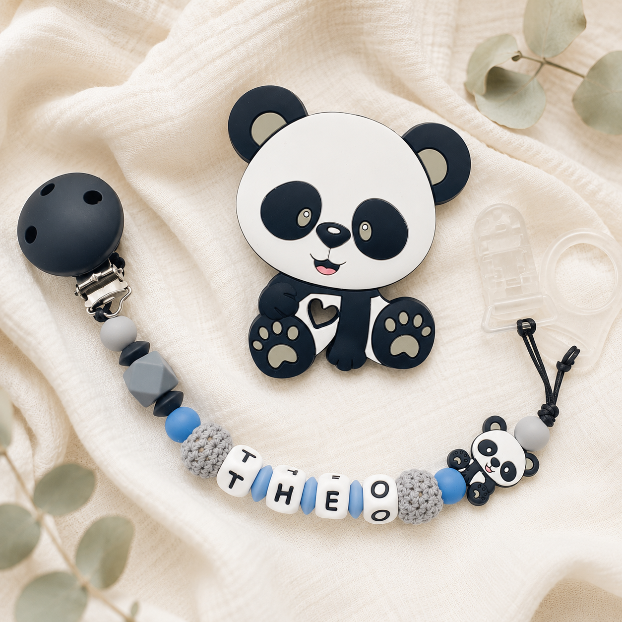 Attache sucette personnalisée Panda – silicone