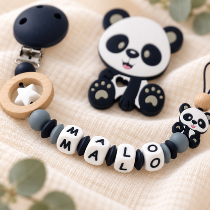 Attache sucette personnalisée Panda et étoile – silicone