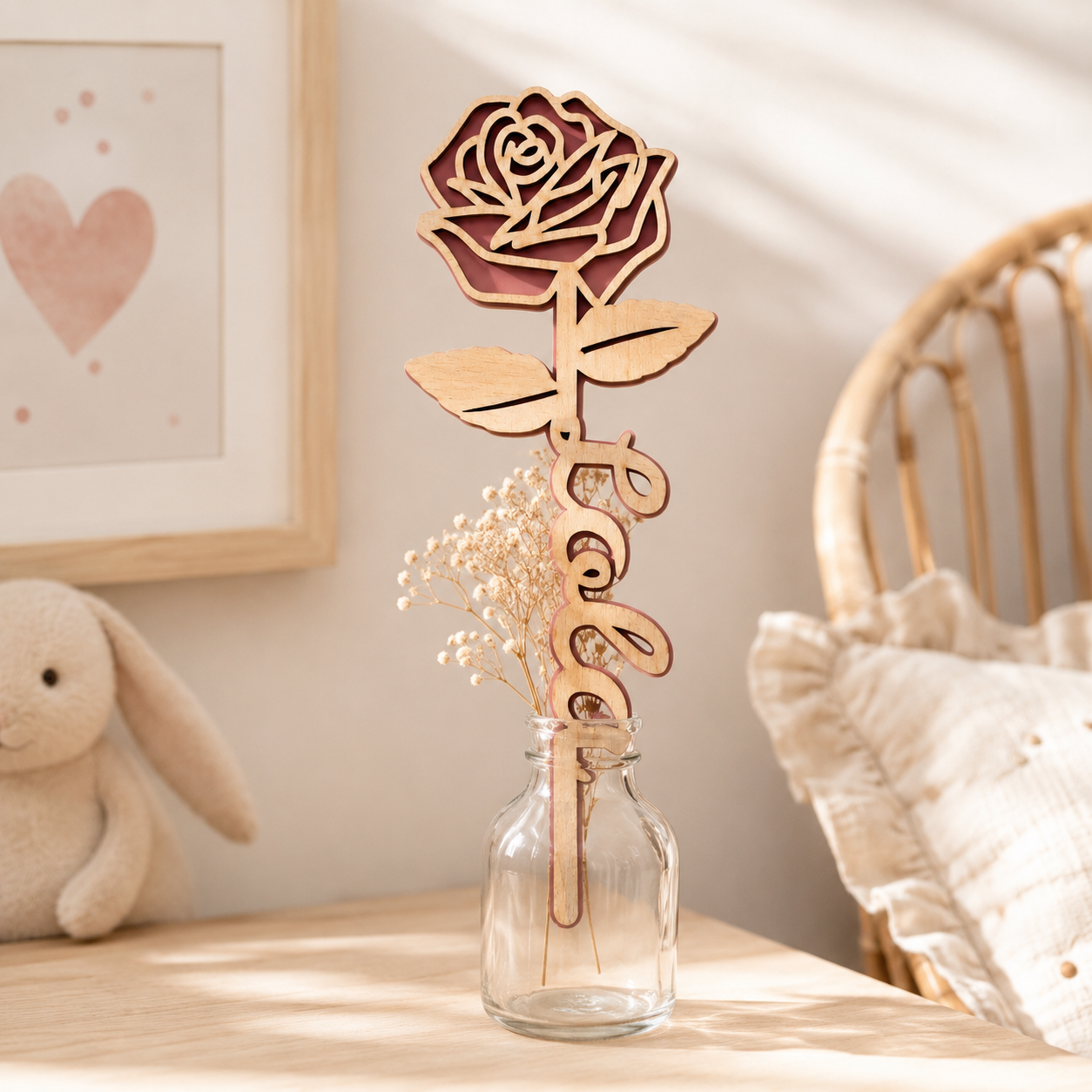 Rose éternelle personnalisée en bois gravé