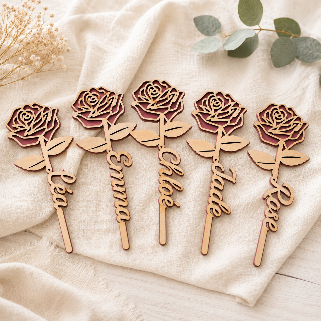 Rose éternelle personnalisée en bois gravé