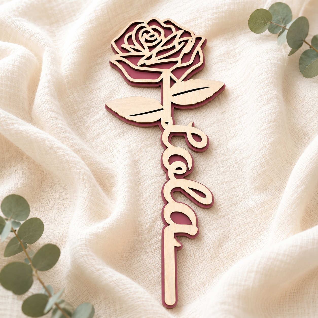 Rose éternelle personnalisée en bois gravé