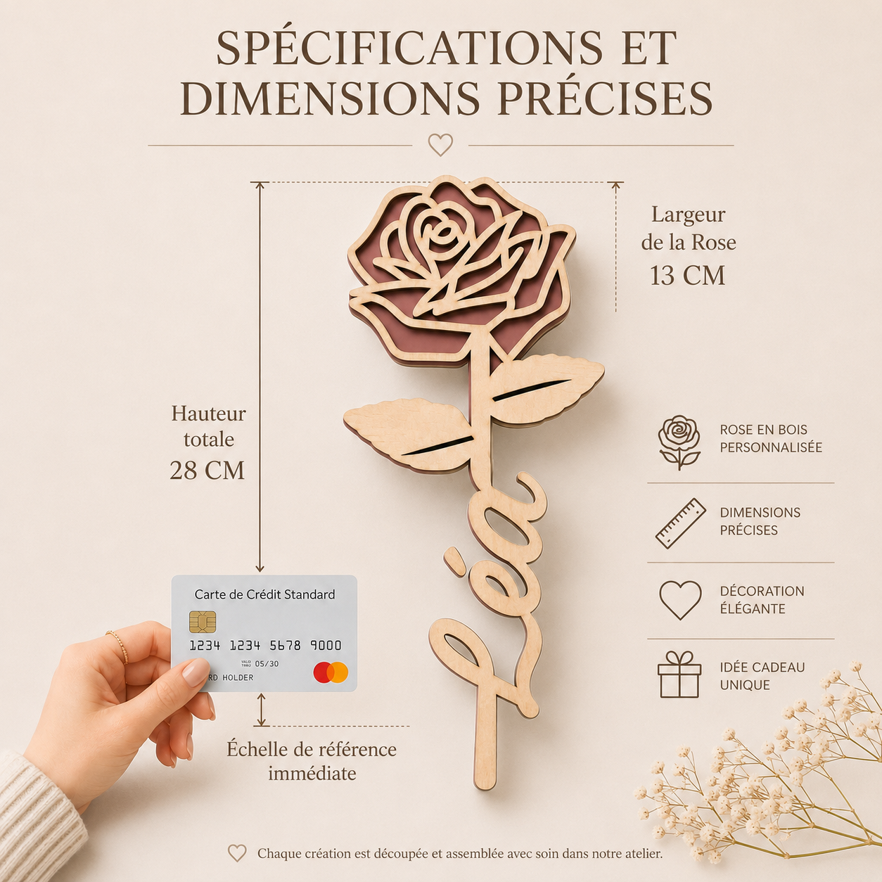 Rose éternelle personnalisée en bois gravé