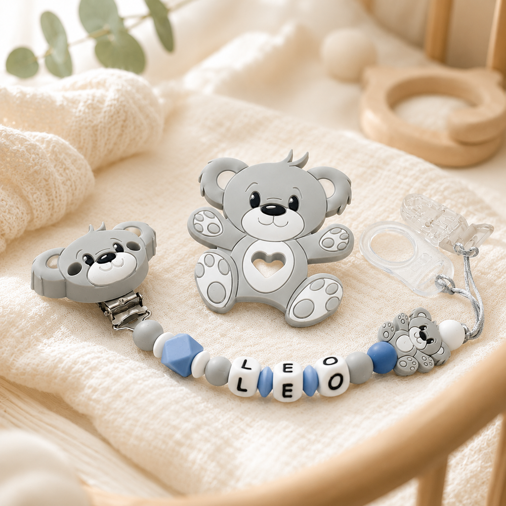Attache sucette personnalisée ourson – silicone