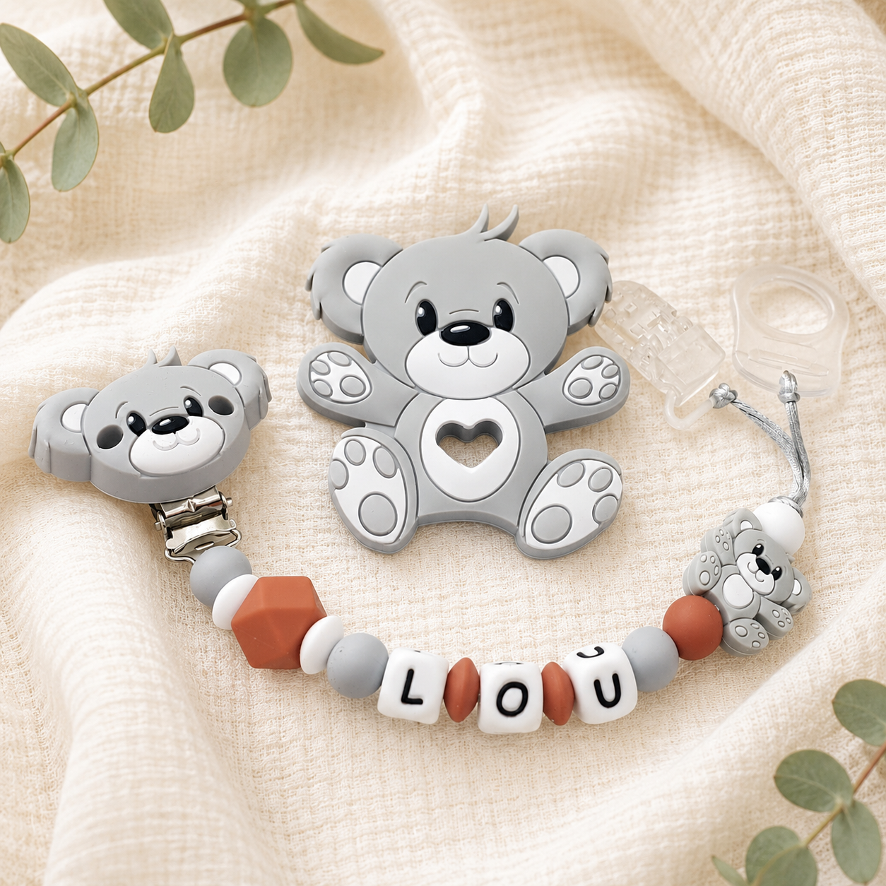 Attache sucette personnalisée ourson – silicone