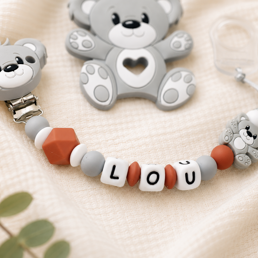 Attache sucette personnalisée ourson – silicone