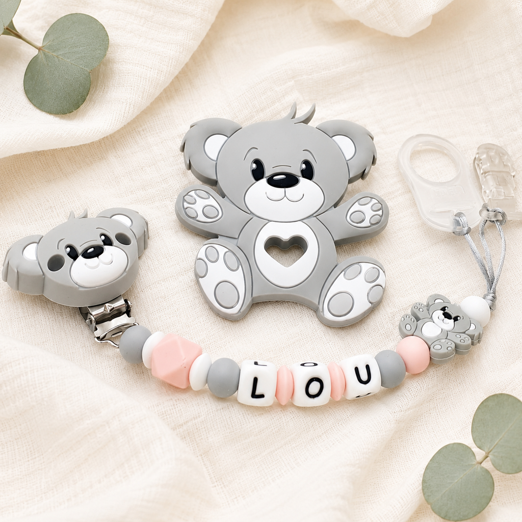 Attache sucette personnalisée ourson – silicone