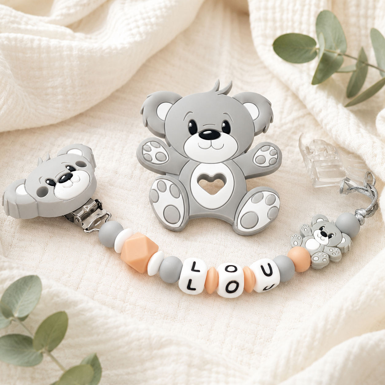 Attache sucette personnalisée ourson – silicone