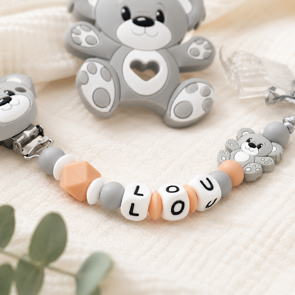 Attache sucette personnalisée ourson – silicone