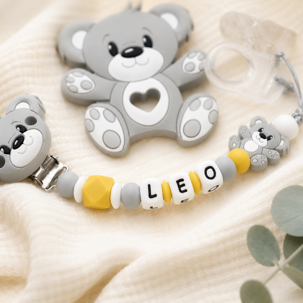 Attache sucette personnalisée ourson – silicone