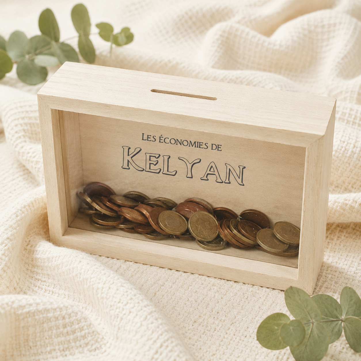 Tirelire personnalisée enfant en bois avec prénom – Cadeau naissance, baptême ou anniversaire