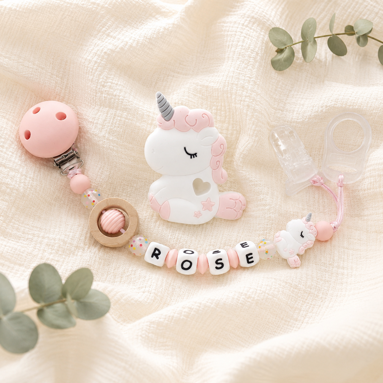 Attache sucette personnalisée Licorne – silicone