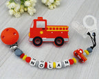Attache tétine camion pompier silicone