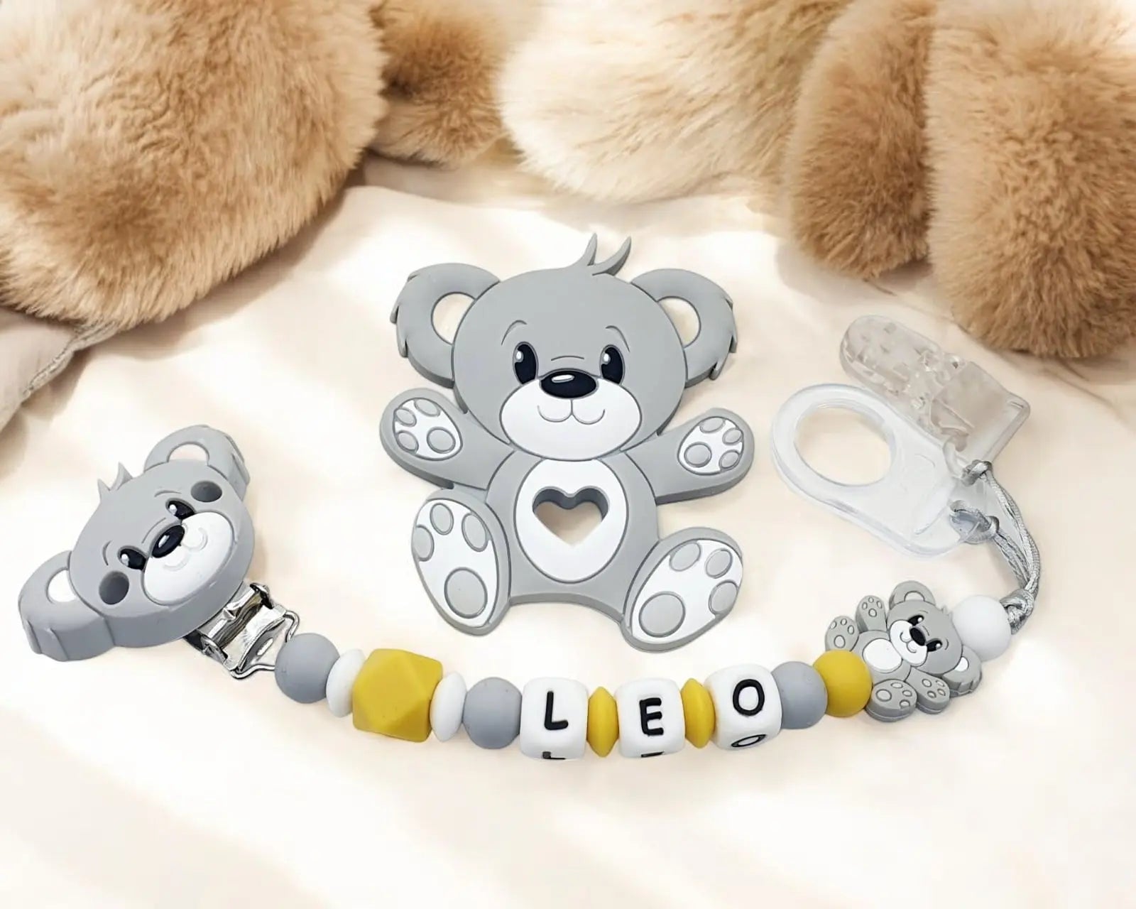 Attache tétine ourson silicone