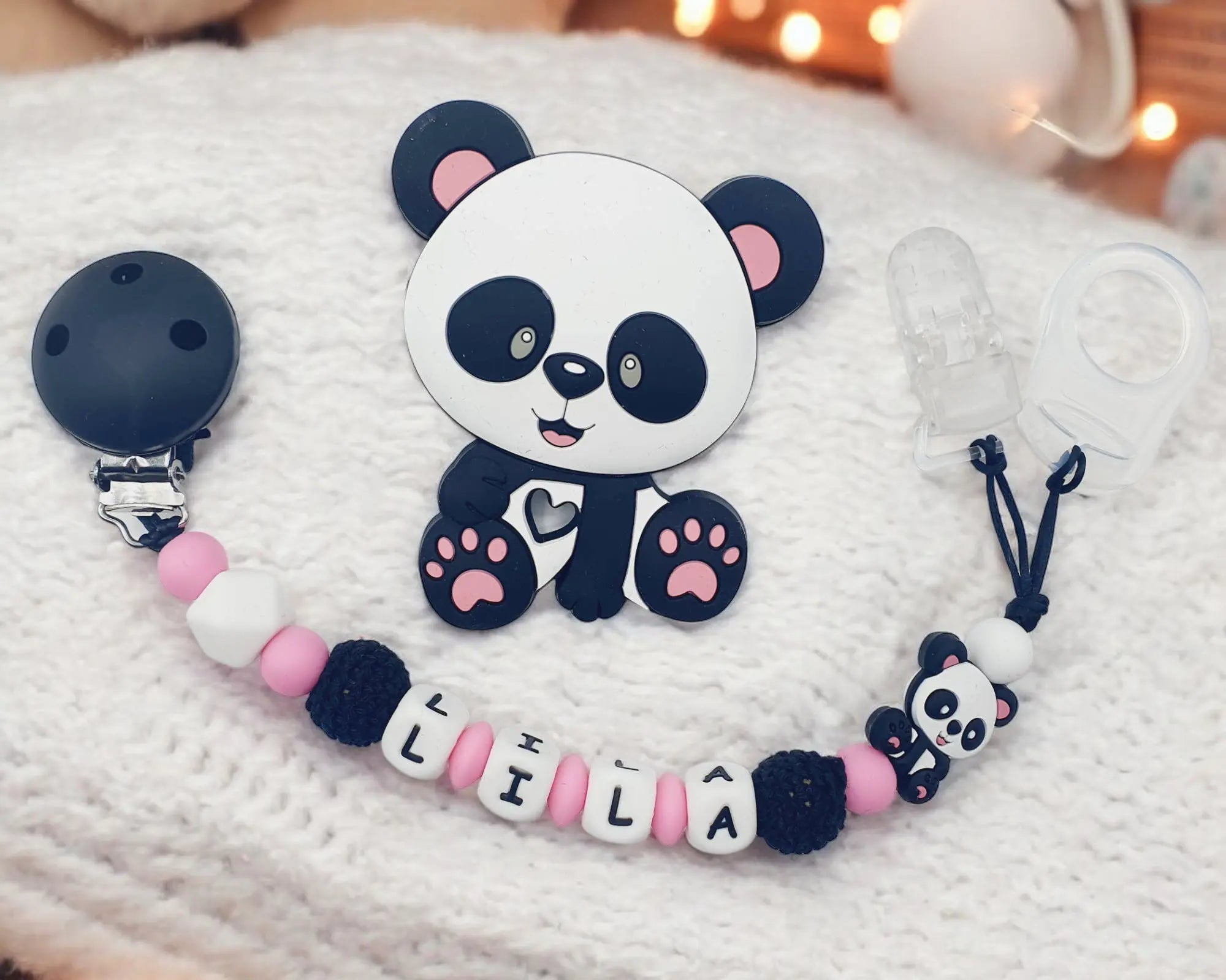 Attache tétine panda silicone