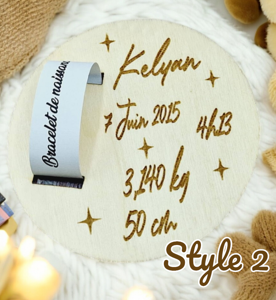 Support bracelet de naissance en bois