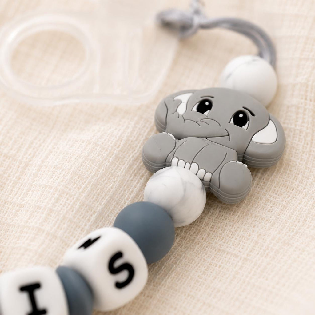 Attache sucette personnalisée éléphant – silicone et bois – vue 4
