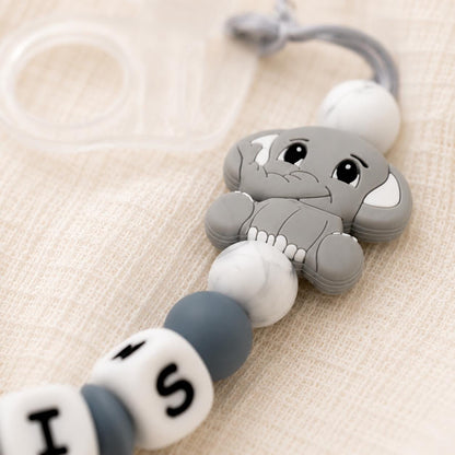 Attache sucette personnalisée éléphant – silicone et bois – vue 4